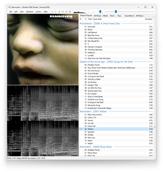 Foobar2000 软件主界面截图，展示深色主题下的播放列表与均衡器